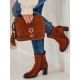 DStreet Botki damskie BOOTELY na obcasie kamelowe | Shoptok.si