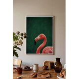 Wallxpert uramljena slika 115198, glava ružičastog flaminga na tamnozelenoj pozadini, 50 x 70 cm, beli ram Cene