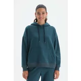 Dagi Petrol Hooded Sweatshirt with Front Pockets and Detail.