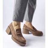 Gemre Brown eco-suede block heel loafers Gaspare Cijene