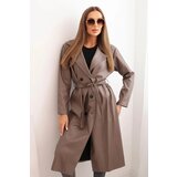Kesi Włoski Women's eco-leather trench coat with a belt and collar fango Cijene