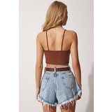  Women's Lilac Brown 2-Pack Straps Knitted Crop Bustier Blouse | Shoptok.si
