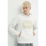 Hugo Bombažen pulover moška, bež barva, s kapuco