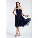 Lafaba Women's Navy Blue Stone Strap Midi Evening Dress