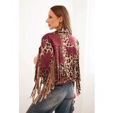Kesi Włoski Women's suede jacket with leopard print and fringes burgundy | Shoptok.si