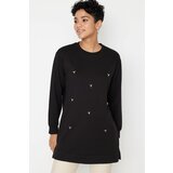Trendyol Black Cycling Collar Stone Detailed Scuba Knitted Tunic Cene
