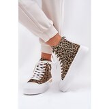 Boto High Women Sneakers With Leopard Print On Platform Brown Laviriona | Shoptok.si