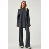 Happiness İstanbul Women's Anthracite Ribbed Knitted Blouse Pants Suit Cene