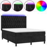 vidaXL Box spring postelja z vzmetnico LED črna 140x200 cm žamet | Shoptok.si