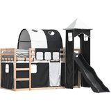  Krevet na kat s toboganom i zavjesama bijelo-crni 80 x 200 cm | shoptok.hr