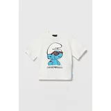 Emporio Armani Otroška bombažna kratka majica The Smurfs bela barva
