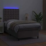  Box spring postelja z vzmetnico LED siva 90x200 cm umetno usnje, (20789732) | Shoptok.si