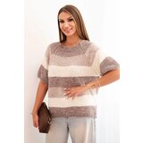 Kesi Włoski Women's striped short-sleeve sweater made of wool beige + fango Cijene