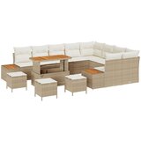vidaXL 13-delni vrtni kavč set z blazinami Bež Poli ratan Akacija, 4-delni vrtni jedilni set z blazinami Bež Poli ratan Akacija | Shoptok.si