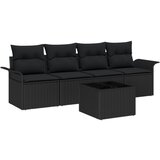 vidaXL 5-dijelni Vrtni Sofa Set s Jastucima Crni Poli Ratan, Dvosjed Vrtni Sofa s Skladištem i Jastucima Crni Poli Ratan Cijene