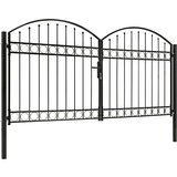 Dvojna vrata za ograjo zaobljena jeklo 300x150 cm črna | Shoptok.si