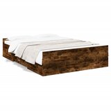 vidaXL Posteljni okvir s predali dimljen hrast 120x200 cm inž. les Cene