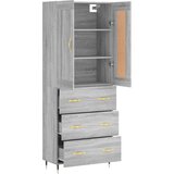 vidaXL Visoka komoda siva sonoma 69,5x34x180 cm inženirski les | Shoptok.si