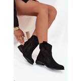 Boto Openwork Women's Ankle Boots Flat Heel Black Amisna | Shoptok.si