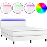 vidaXL Box spring postelja z vzmetnico LED bela 140x190cm umetno usnje | Shoptok.si