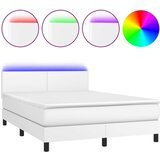 vidaXL Krevet box spring s madracem LED bijeli 140x190 cm umjetna koža | shoptok.hr