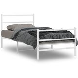 Maison Chic Kovinski Posteljni okvir - Enojna postelja - Postelja za odrasle z vzglavjem in vznožjem bel 107x203 cm, (21696188) | Shoptok.si