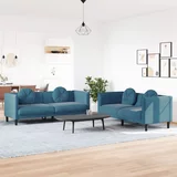  2-dijelni set sofa s jastucima plavi baršunasti