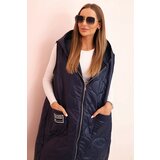 Kesi Włoski Women's quilted Plus Size vest with a hood zippered navy Cene