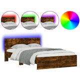 Maison Chic Posteljni okvir - Dvoposteljna postelja - Zakonska postelja z vzglavjem in LED dimljen hrast 135x190 cm-J16129, (21763134) Cene