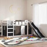 Krevet na kat s toboganom i zavjesama bijelo-crni 90 x 190 cm | Eponuda.com