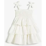 Koton Dress Linen Blended Layered Frilly Gimped Detailed Lined