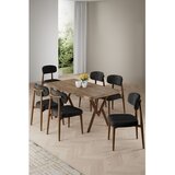 Hanah home trpezarijski set Zerra, sto i 6 stolica, ploča u dekoru atlantskog bora, noge sa završnom obradom u izgledu drveta, crna tkanina Babyface | Eponuda.com