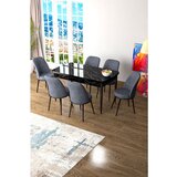 Hanah home zen - black marble, fume black marblefume extendable dining table & chairs set (7 pieces) | ePonuda.com
