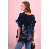 Kesi Włoski Women's cotton shirt with butterflies and flowers navy blue | Shoptok.si