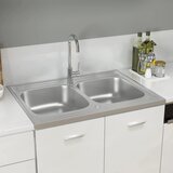 vidaXL Dvojno kuhinjsko pomivalno korito srebrno 800x600x155 mm Cene