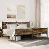 vidaXL Kovinski posteljni okvir brez vzmetnice dimljen hrast 200x200cm | Shoptok.si