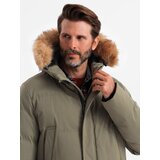 Ombre Men's long parka jacket with flared bottom - dark olive green | Eponuda.ba