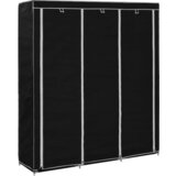 The Living Store Garderobna omara s predelki in palicami črna 150x45x175cm blago - Garderobna Omara, (21434233) Cene