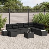 vidaXL Set 9 kosov vrtnem kavču z blazinami Bež Poli ratan | Shoptok.si