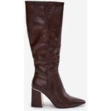 Boto Women's High Heel Boots with Gold Element Chocolate Alessine | ePonuda.com