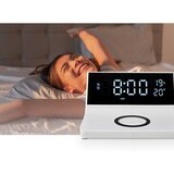 Nedis WCACQ20WT - Budilnik sa LCD ekranom i bežičnim punjačem 15W/5V, u beloj boji | Eponuda.com