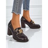 Resti Persephone Nero Women's Block Heel Loafers Eco Leather Gold Buckle Cene