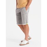 Ombre Men's denim short shorts with decorative stitching - light grey | shoptok.hr