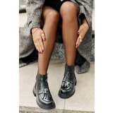 PE1 Leather Ankle Boots With Flat Heel And Decoration Insulated Black Asperra | Shoptok.si