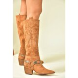 Fox Shoes Tan Suede Low Heeled Cowboy Model Boots cene