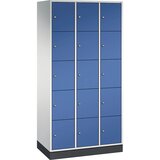 C+P jeklena omara s predelki z zaklepanjem intro, višina predelka 345 mm, šxg 920 x 500 mm, 15 predelkov, korpus svetlo siv, vrata encijan modra | Shoptok.si