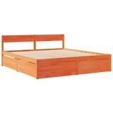  Postelja s predali in vzmetnico vošč. rjava 200x200 cm borovina | Shoptok.si