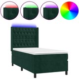 Krevet box spring s madracem LED tamnozeleni 90x200 cm baršun - Tamnozelena 90 x 200 cm Dizajn s gumbima | shoptok.hr