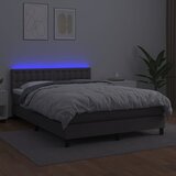 Krevet box spring s madracem LED sivi 140x200cm od umjetne kože | Eponuda.com