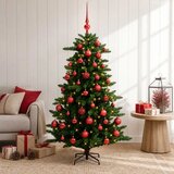  Umjetno božićno drvce s kuglicama 150 cm 150 LED lampica - 150 cm s LED-ima i crvenim lopticama | shoptok.hr